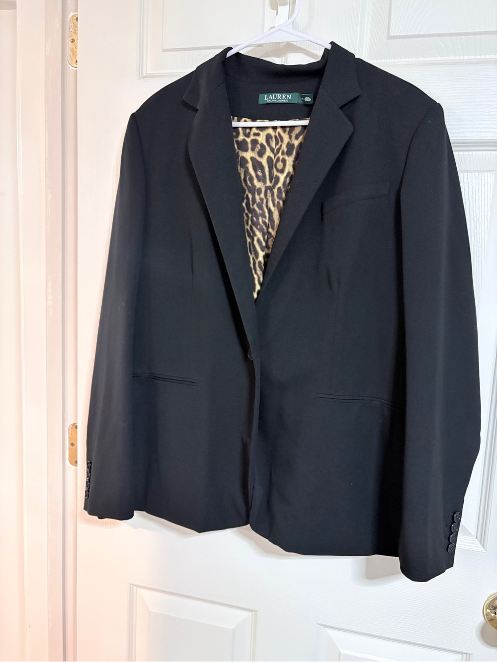 Ralph Lauren Black Jacket with Green Label and Leopard Accent